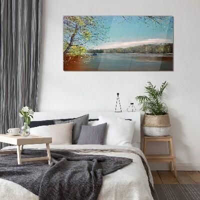 A peaceful landscape by the river Glass Wall Art