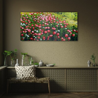 A meadow full of poppies Glass Wall Art