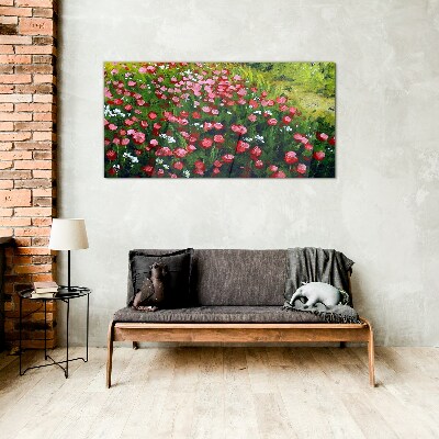 A meadow full of poppies Glass Wall Art