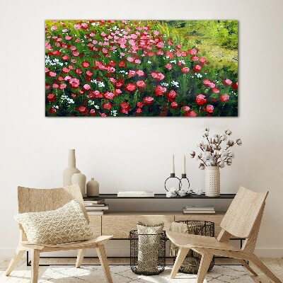 A meadow full of poppies Glass Wall Art