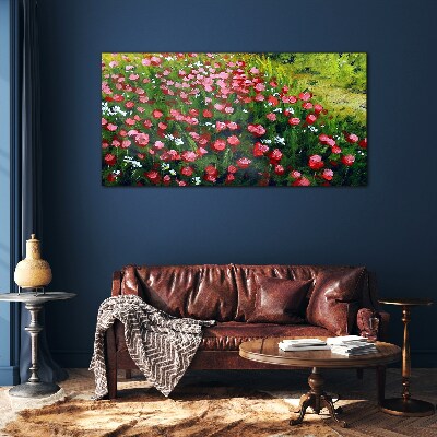 A meadow full of poppies Glass Wall Art