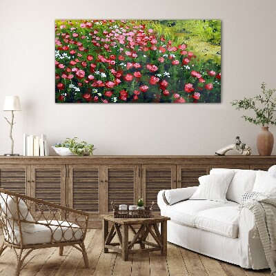 A meadow full of poppies Glass Wall Art