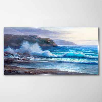 Coast ocean waves Glass Wall Art