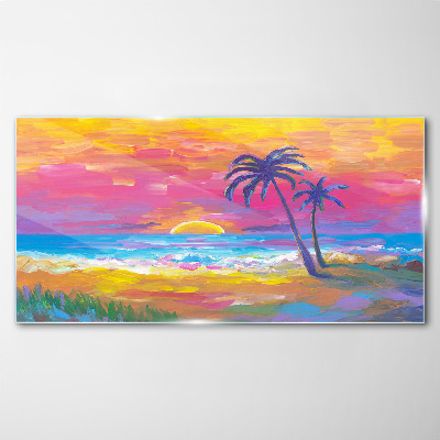 Tropical sunset over the sea Glass Wall Art