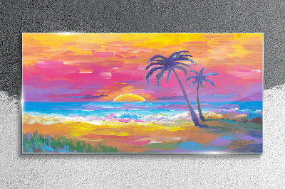 Tropical sunset over the sea Glass Wall Art