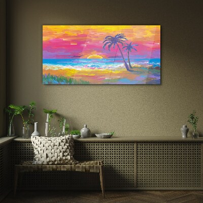 Tropical sunset over the sea Glass Wall Art