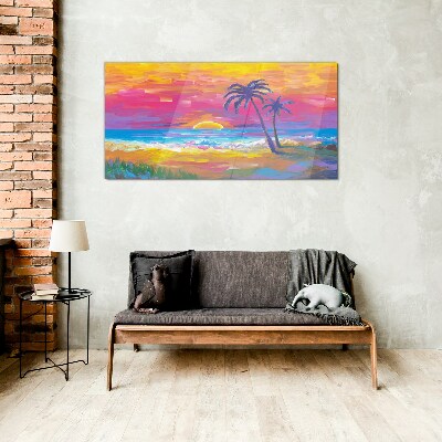 Tropical sunset over the sea Glass Wall Art