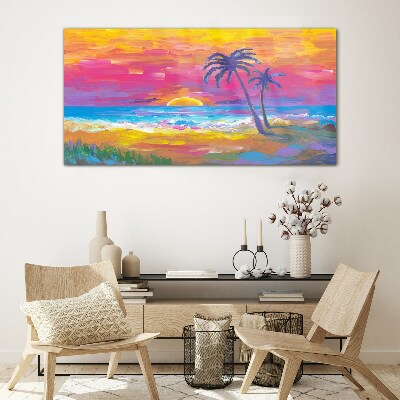 Tropical sunset over the sea Glass Wall Art