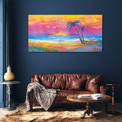 Tropical sunset over the sea Glass Wall Art