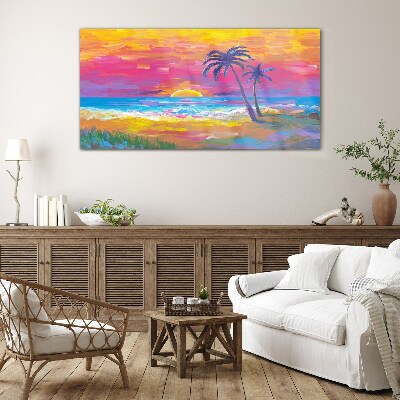Tropical sunset over the sea Glass Wall Art