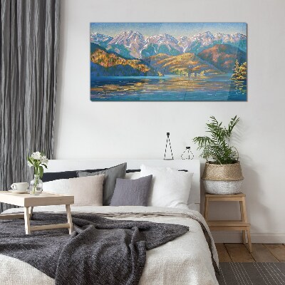 Mountain landscape in summer colors Glass Wall Art