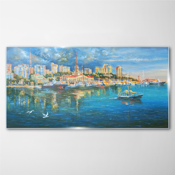 Port City in the Sun Glass Wall Art