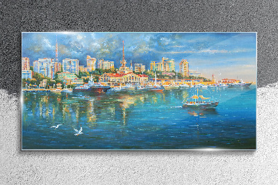 Port City in the Sun Glass Wall Art