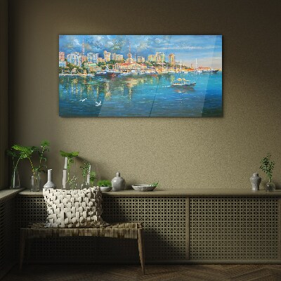 Port City in the Sun Glass Wall Art
