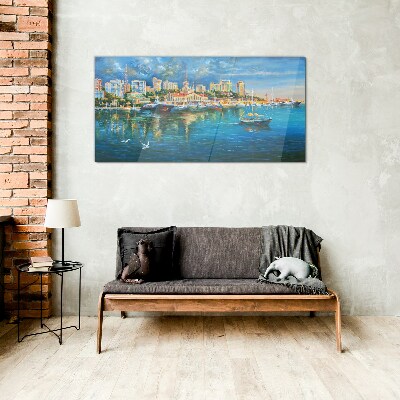 Port City in the Sun Glass Wall Art