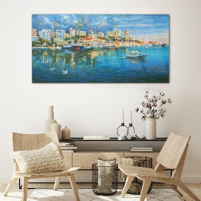 Port City in the Sun Glass Wall Art