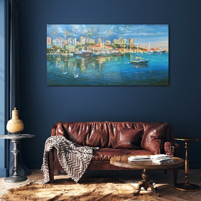 Port City in the Sun Glass Wall Art