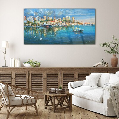 Port City in the Sun Glass Wall Art