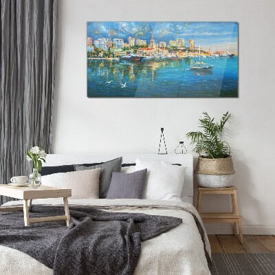 Port City in the Sun Glass Wall Art