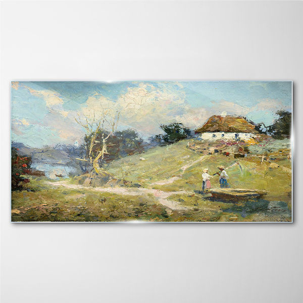 Rural Scenery with Fishermen Glass Wall Art