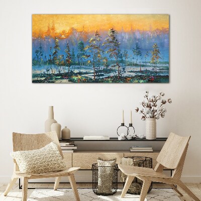 Golden Mornings in the Forest Glass Wall Art
