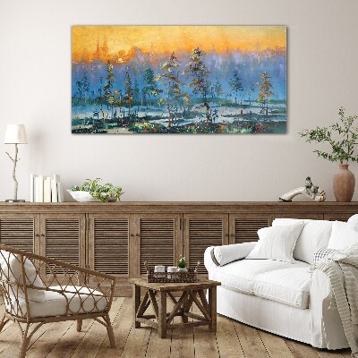 Golden Mornings in the Forest Glass Wall Art