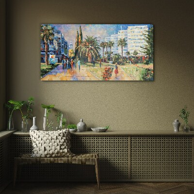 Tropical landscape of a city walk Glass Wall Art
