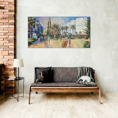 Tropical landscape of a city walk Glass Wall Art