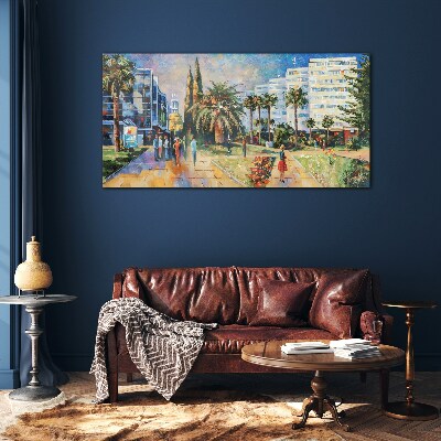 Tropical landscape of a city walk Glass Wall Art