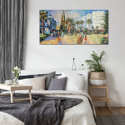 Tropical landscape of a city walk Glass Wall Art