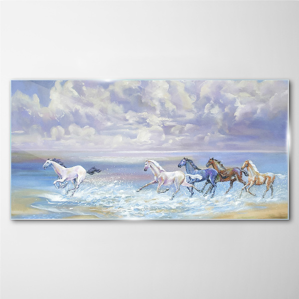 White horses on the run Glass Wall Art