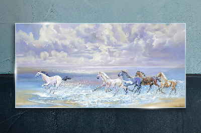 White horses on the run Glass Wall Art