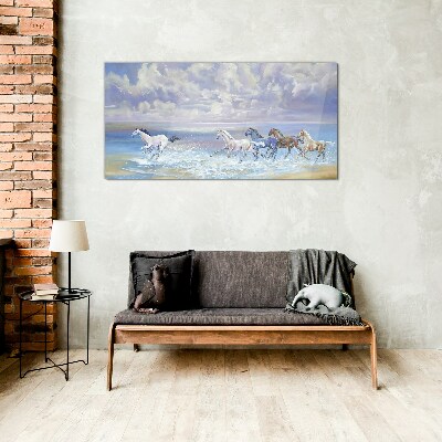 White horses on the run Glass Wall Art