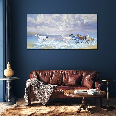 Painting horses coast Glass Wall Art