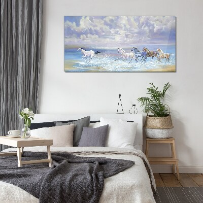 White horses on the run Glass Wall Art