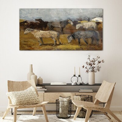 Pastoral landscape with horses Glass Wall Art