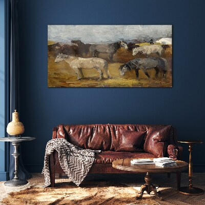 Pastoral landscape with horses Glass Wall Art