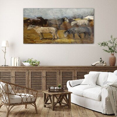 Pastoral landscape with horses Glass Wall Art