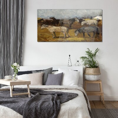Pastoral landscape with horses Glass Wall Art