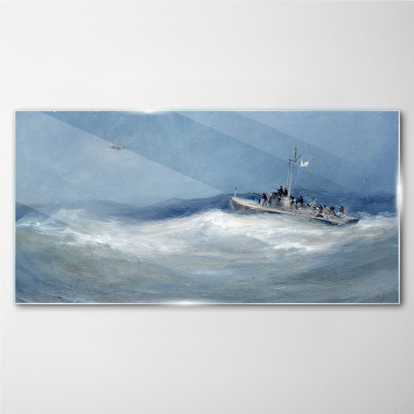 Painting ocean sea ship Glass Wall Art