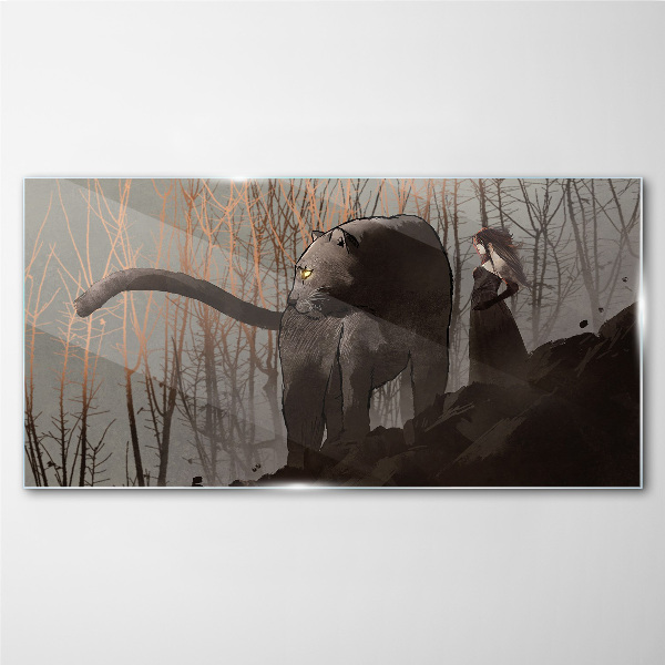 Black Panther and the Mysterious Figure Glass Wall Art