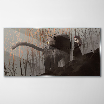 Black Panther and the Mysterious Figure Glass Wall Art
