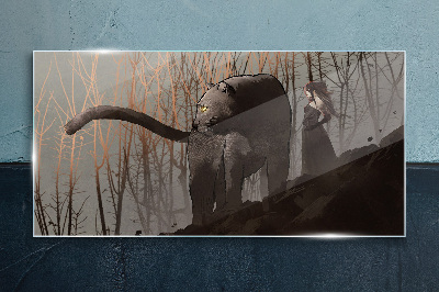 Black Panther and the Mysterious Figure Glass Wall Art