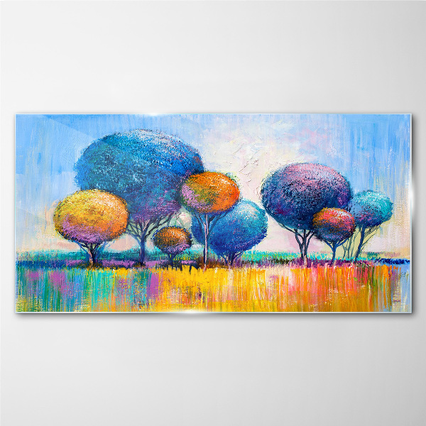 Colorful trees in the summer sun Glass Print