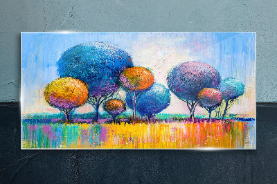 Colorful trees in the summer sun Glass Print