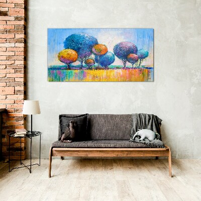 Painting abstraction trees Glass Print
