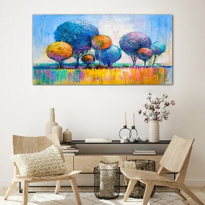 Colorful trees in the summer sun Glass Print