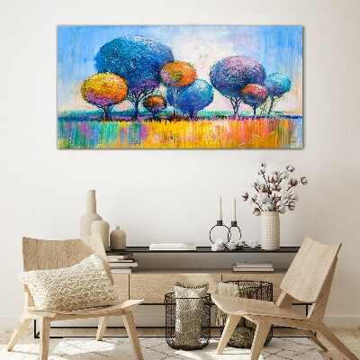 Painting abstraction trees Glass Print