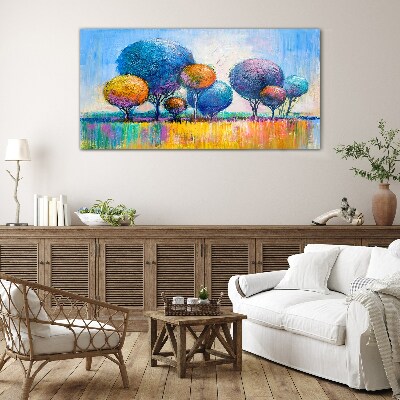 Colorful trees in the summer sun Glass Print