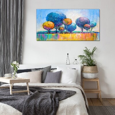 Colorful trees in the summer sun Glass Print